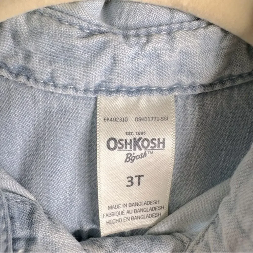 Oshkosh Denim & Tulle Mini Dress Sleeveless Cotton Chambray Pink Size 3T